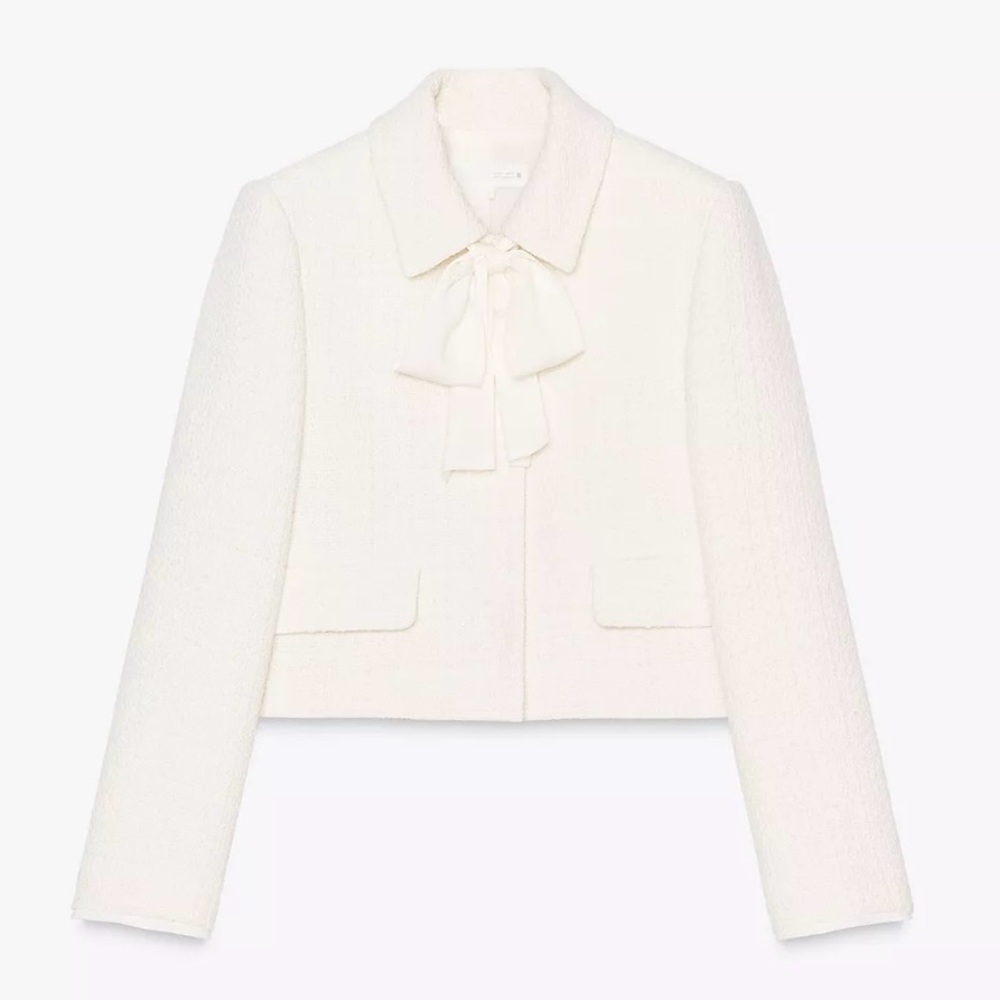 New ZARA Bow Trim Textured Blazer - Picture 4 of 6